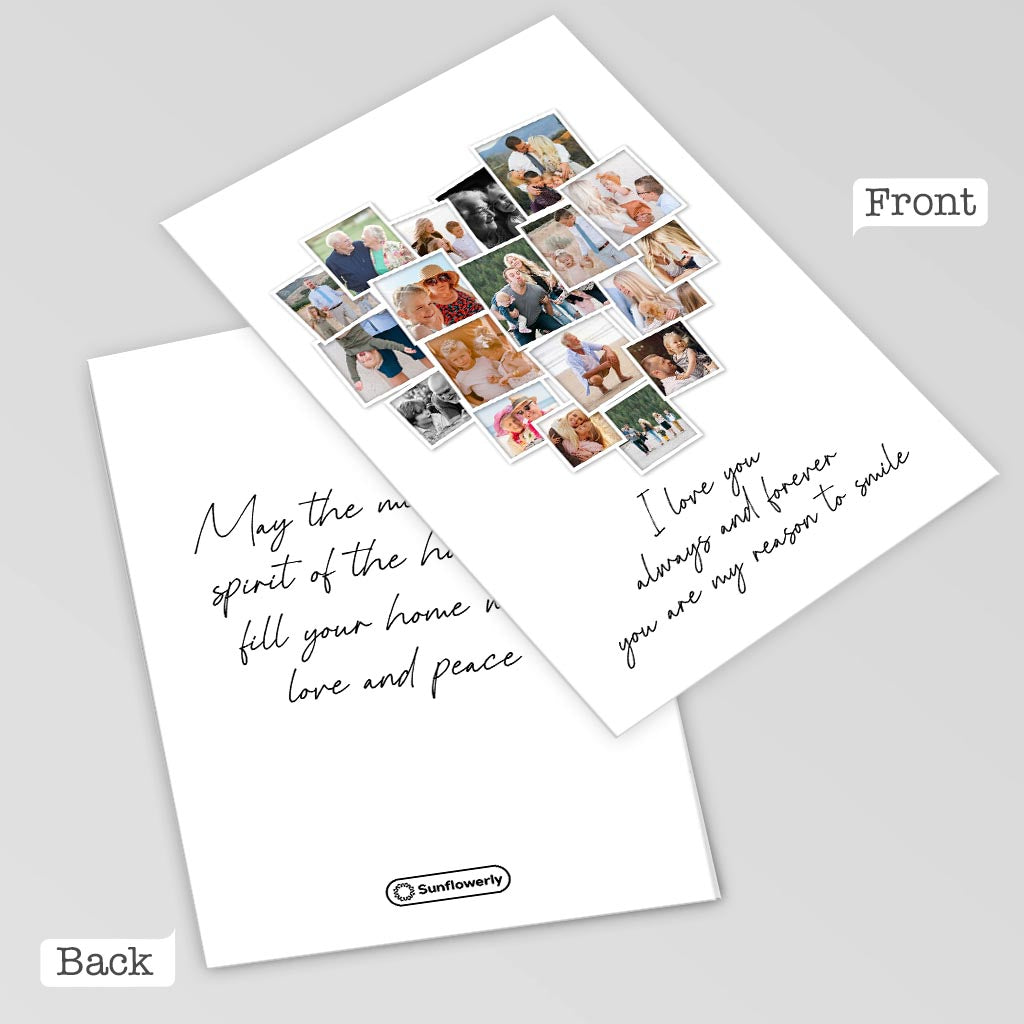 Beliebige Nachricht, Herz-Foto hochladen – personalisierte Grußkarte