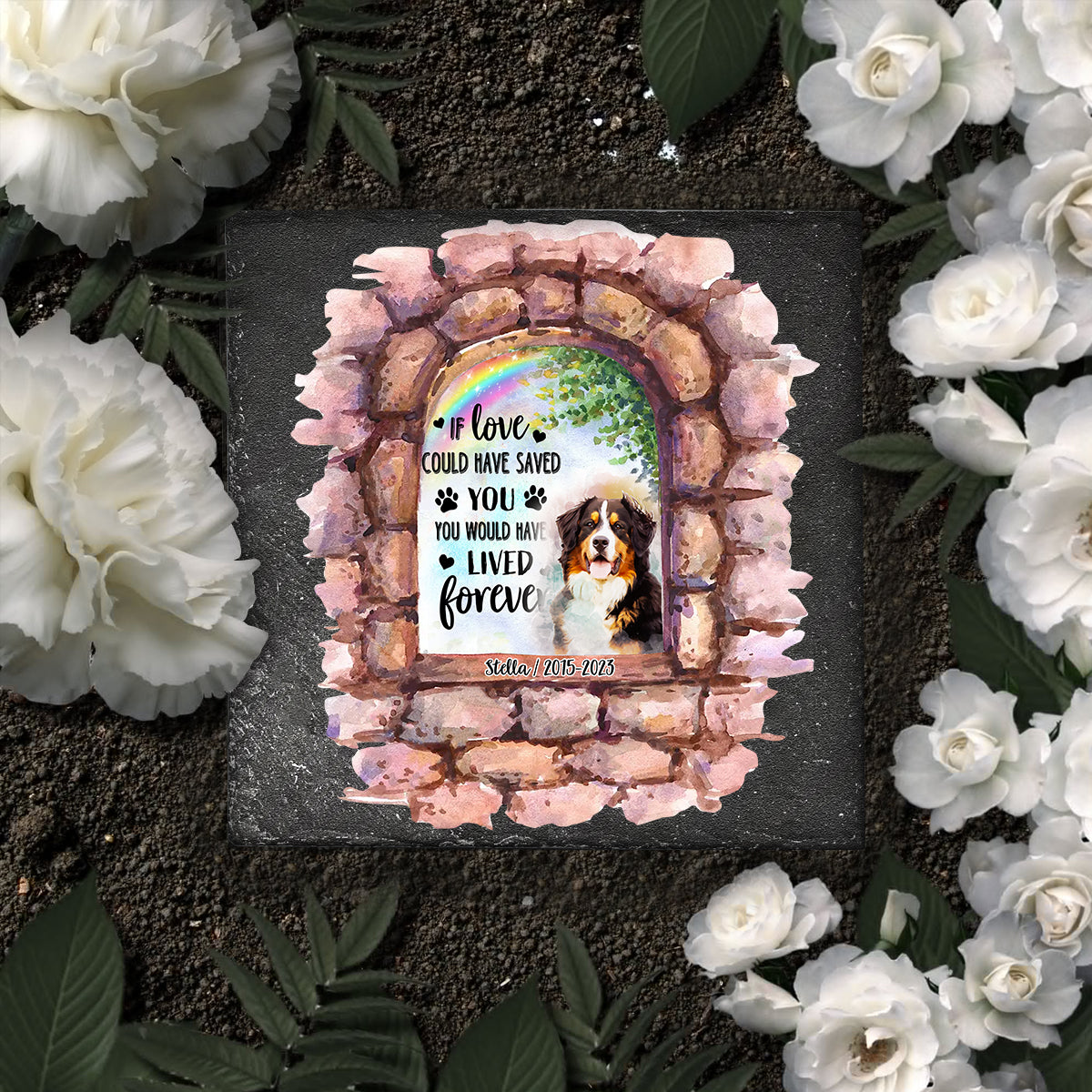 Nicht mehr an meiner Seite – Personalisierter quadratischer Stein in Hundeform