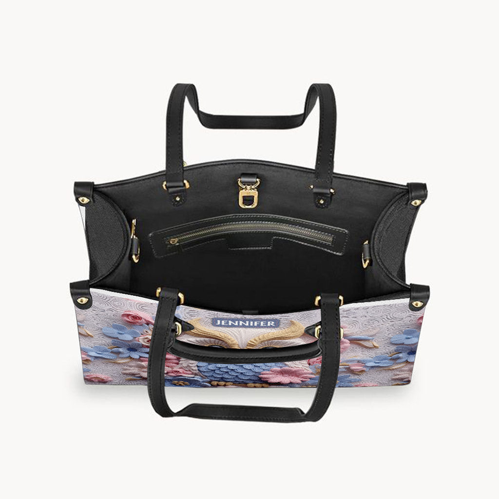 Wunderschöne Eule – personalisierte Eulen-Lederhandtasche