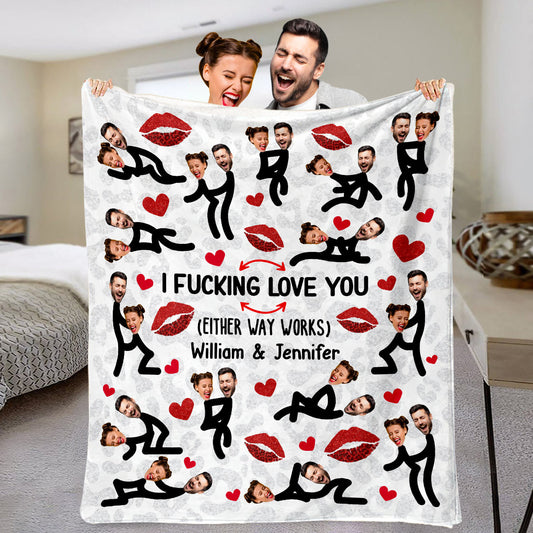 Lustiges Foto-Motiv „Ich liebe dich“ für Paare – Geschenk für Ehemann, Ehefrau, Freund, Freundin – Personalisierte Decke