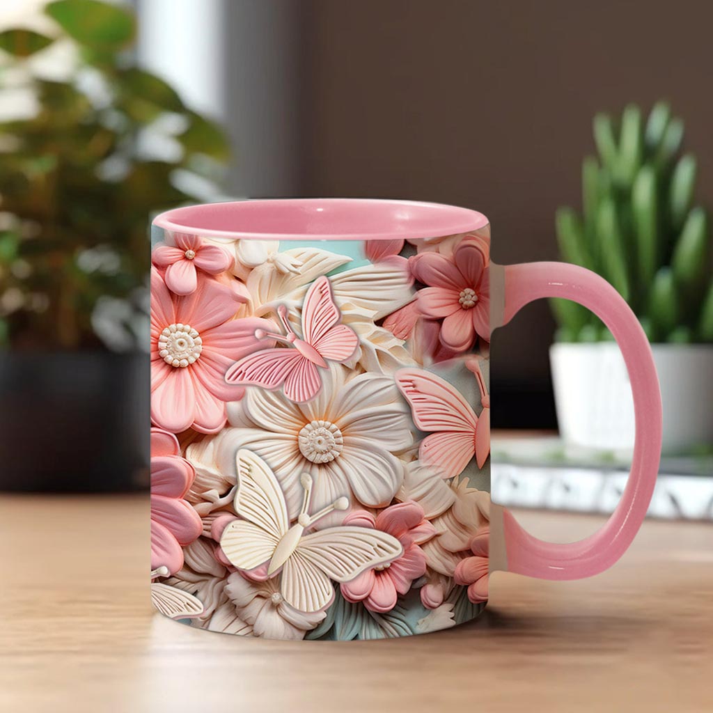 Butterfies And Flowers - Personalized Butterfly Accent Mug