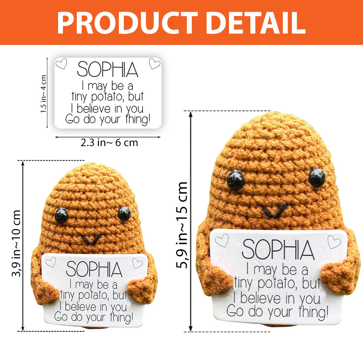 Positive Potato – Personalisierte handgestrickte Figur