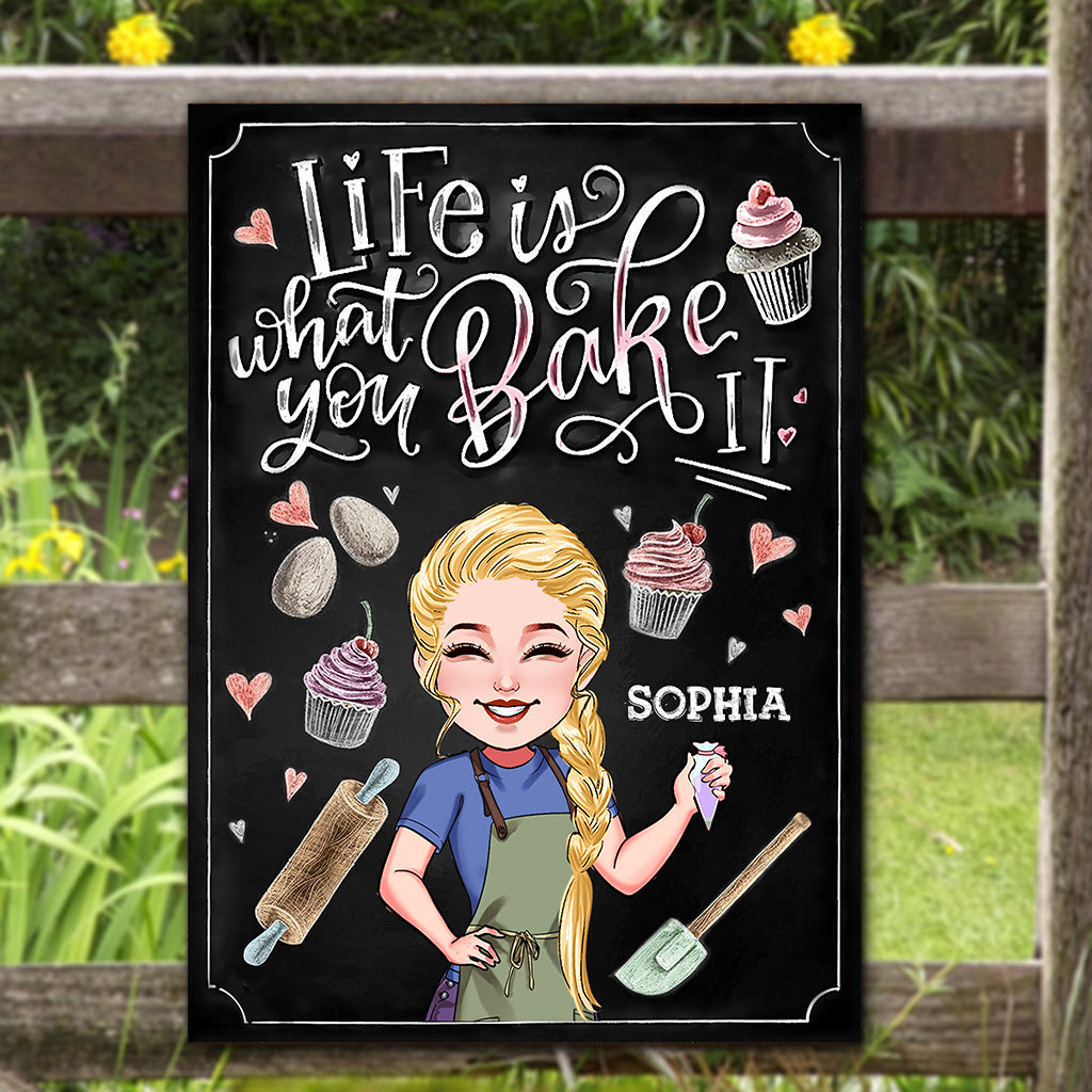 Das Leben ist, was du daraus backst – personalisiertes rechteckiges Metallschild zum Backen