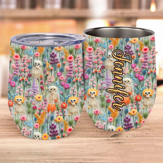 Floral Skeleton - Personalized Skull Wine Tumbler