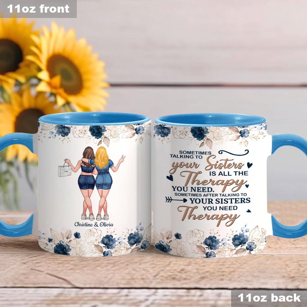 „Im Gespräch mit deiner Schwester“ – personalisierte Tasse mit dem Aufdruck „Beste Freundin“