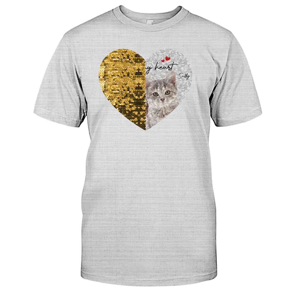 Für immer in meinem Herzen – Personalisiertes Foto von Hund & Katze – Geschenk für Hunde- und Katzenliebhaber – Pailletten-T-Shirt