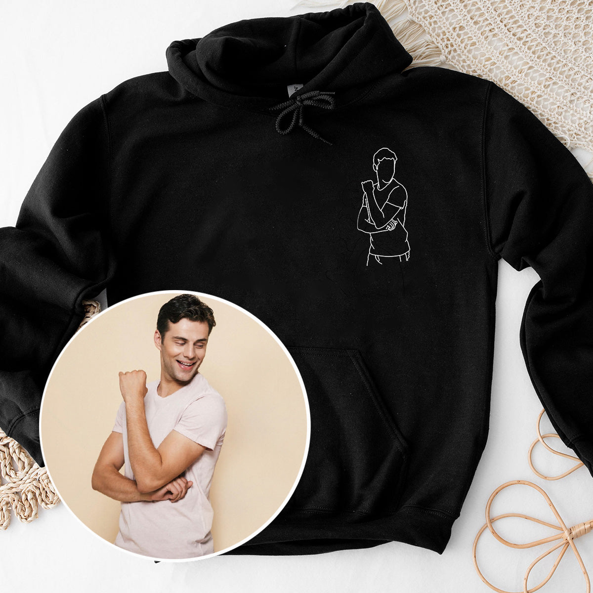 Individuelle Linienzeichnung – Personalisierter bestickter Hoodie für meinen Sohn