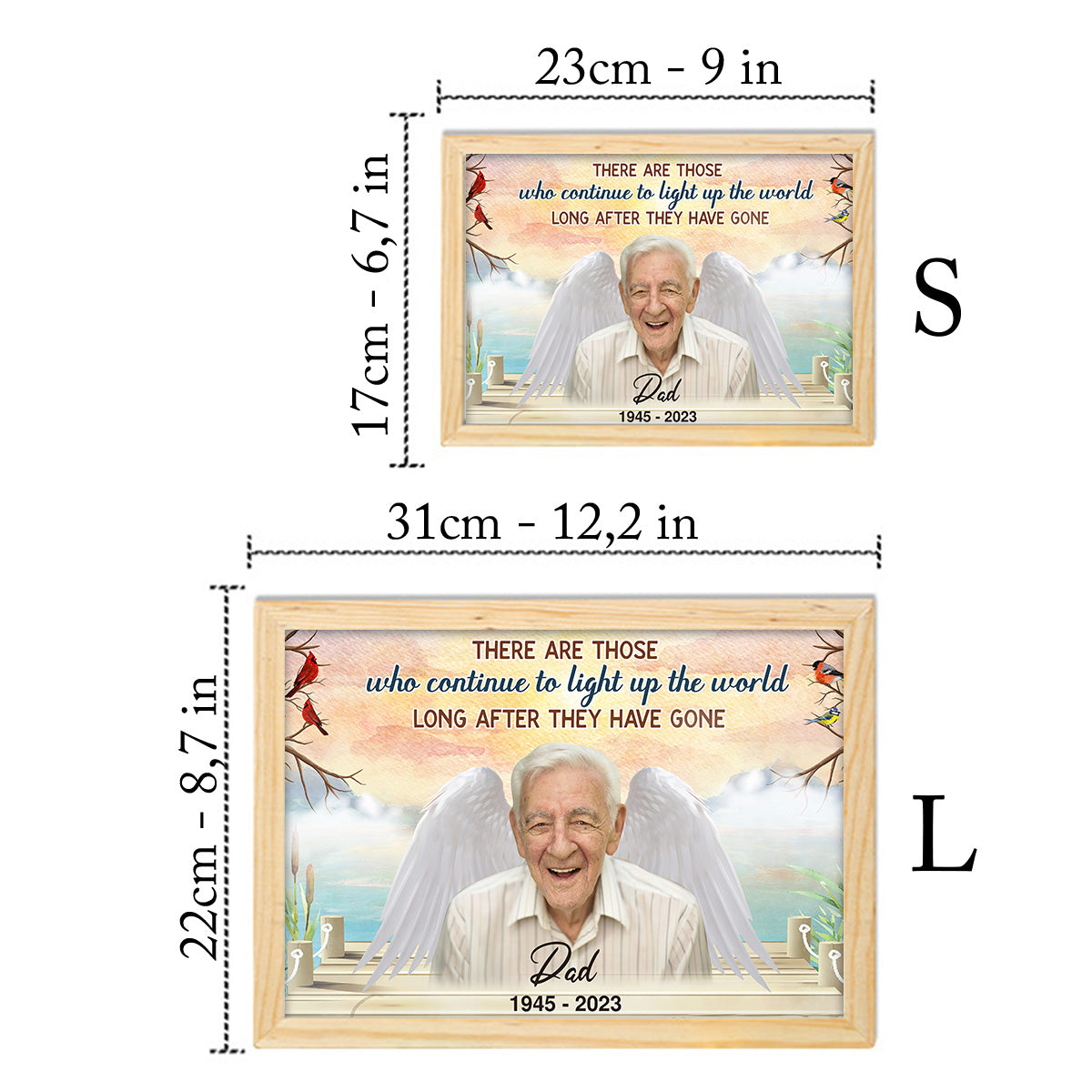 Erleuchte die Welt – Erinnerungsgeschenk zum Gedenken an einen geliebten Menschen – Personalisierter Licht-Fotorahmen