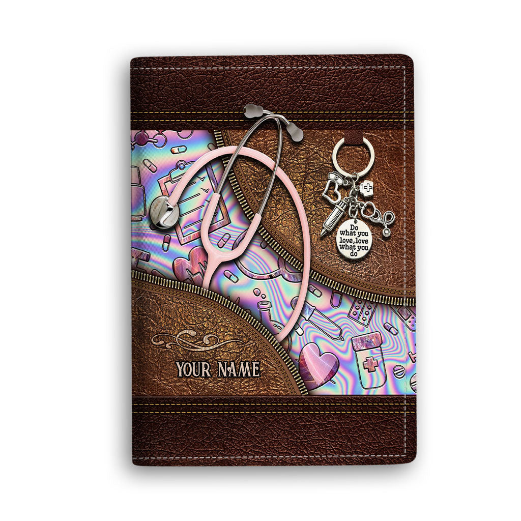 Pink Stethoscope - Personalized Nurse Passport Holder