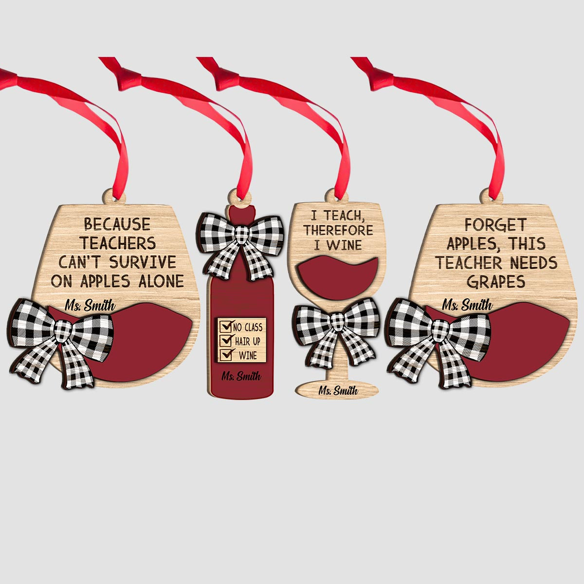 Weil Lehrer nicht nur von Äpfeln leben können – Personalisierter Lehrer-Weihnachtsbaumschmuck, 2-lagig