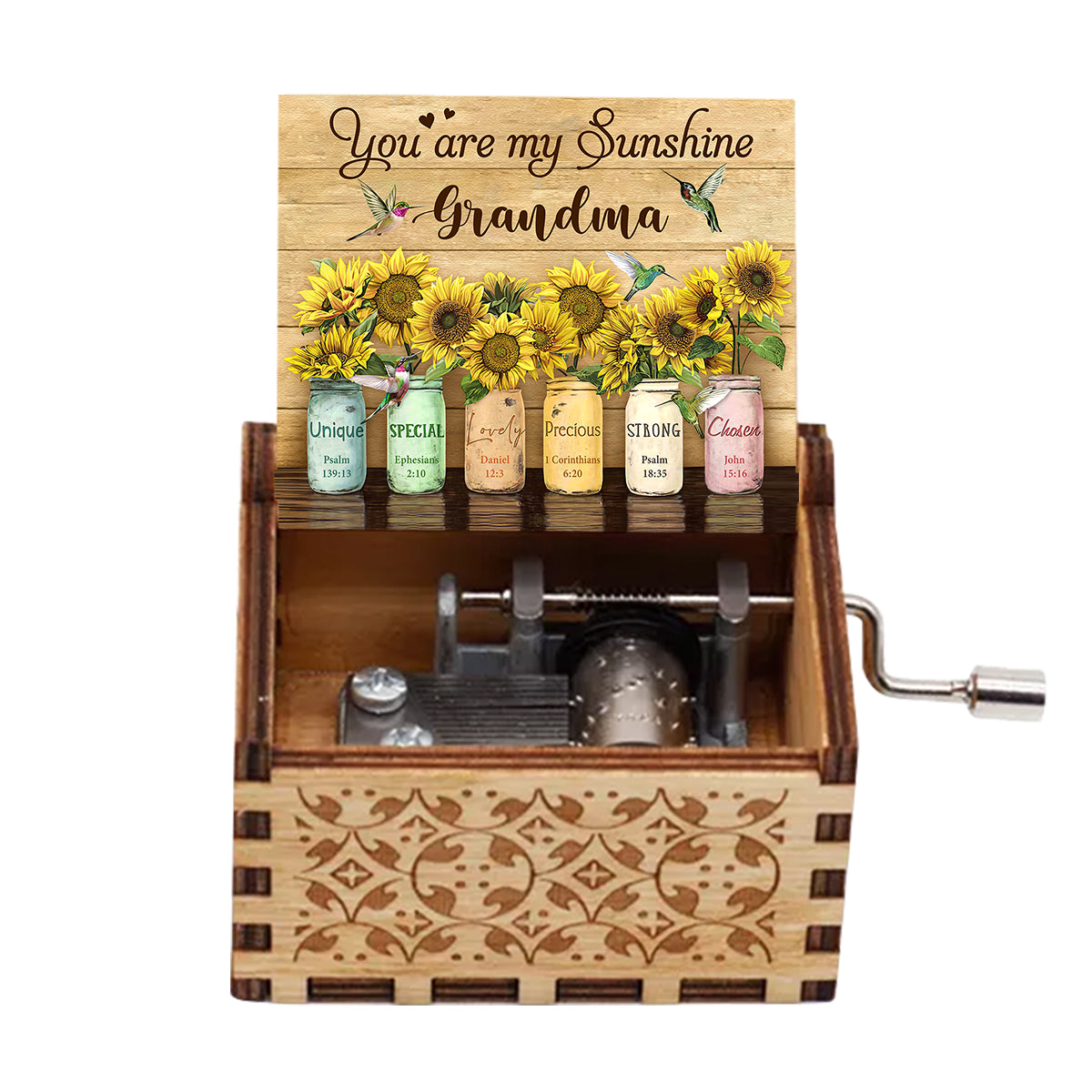 Du bist mein Sonnenschein – Geschenk für Mama, Oma, Enkelin, Freundin, Schwester – Personalisierte Spieluhr mit Handkurbel