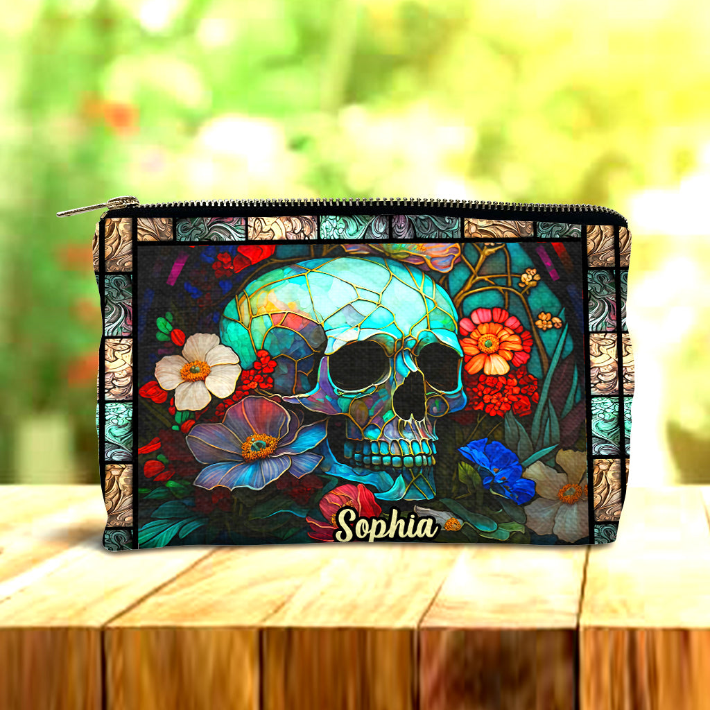 Totenkopf mit Blumenmuster – personalisierte Totenkopftasche