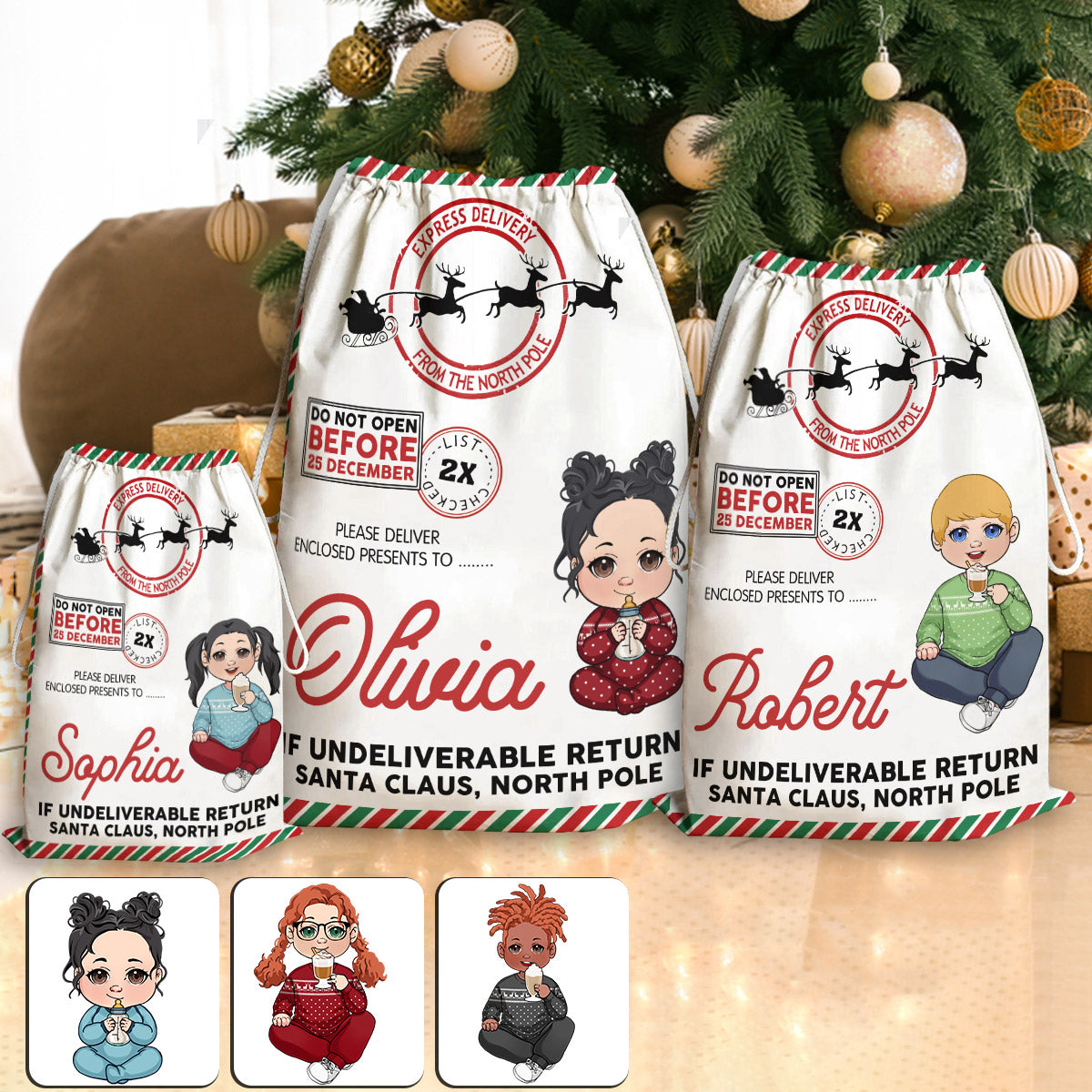Nicht vor dem 25. Dezember öffnen – Personalisierter Familien-Tragebeutel mit Kordelzug