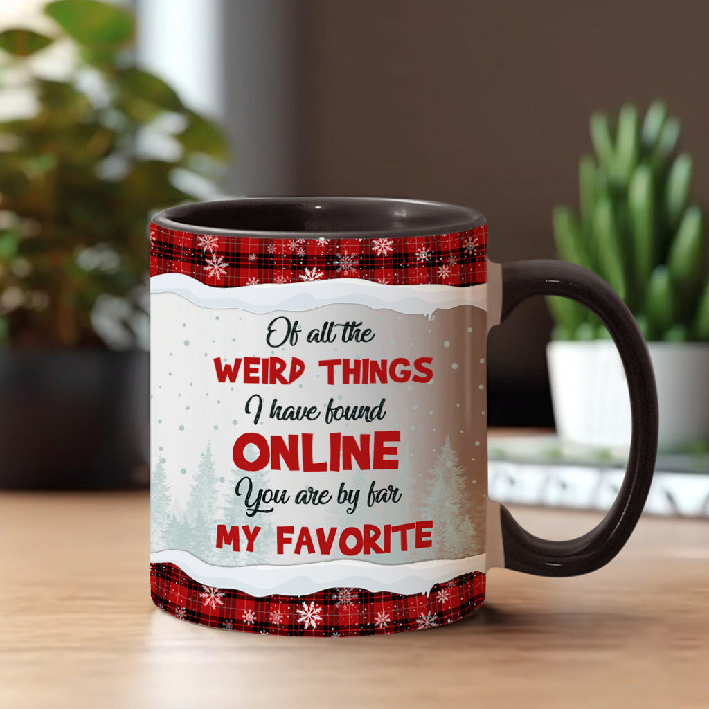 Ausgerechnet bei den seltsamsten Dingen – personalisierte Tasse für Paare