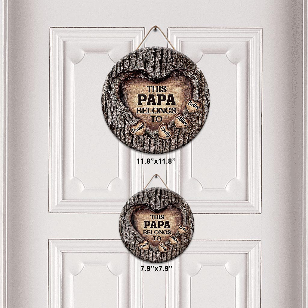 Papas Herz – Geschenk für Papa, Oma, Opa, Mama, Onkel, Tante, Bruder, Schwester – Personalisiertes rundes Holzschild