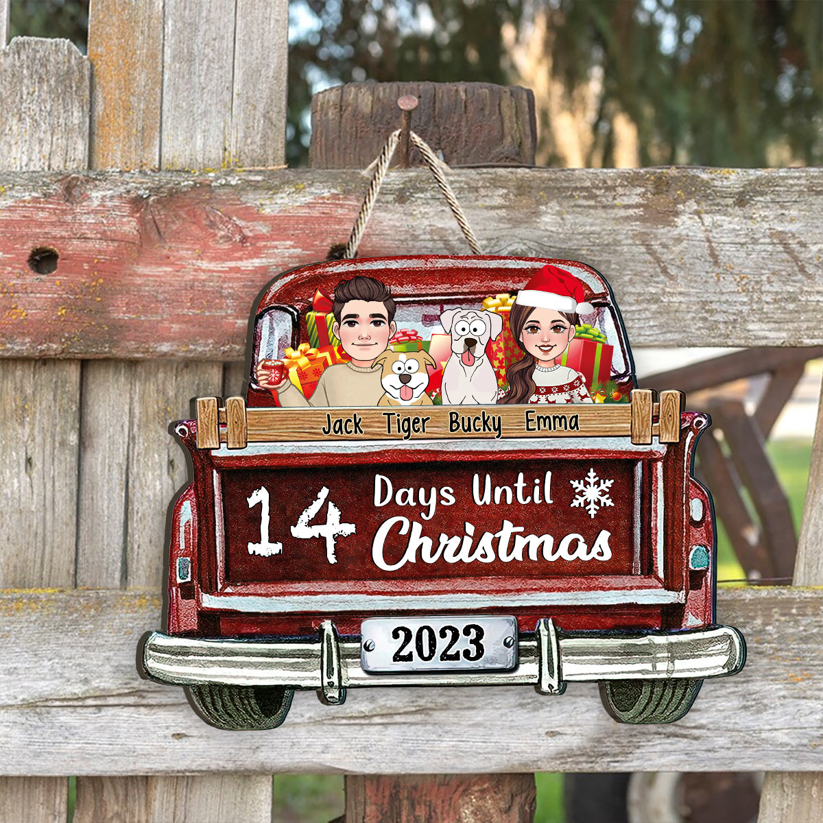 Weihnachtscountdown - Personalisiertes Hunde-Holzschild