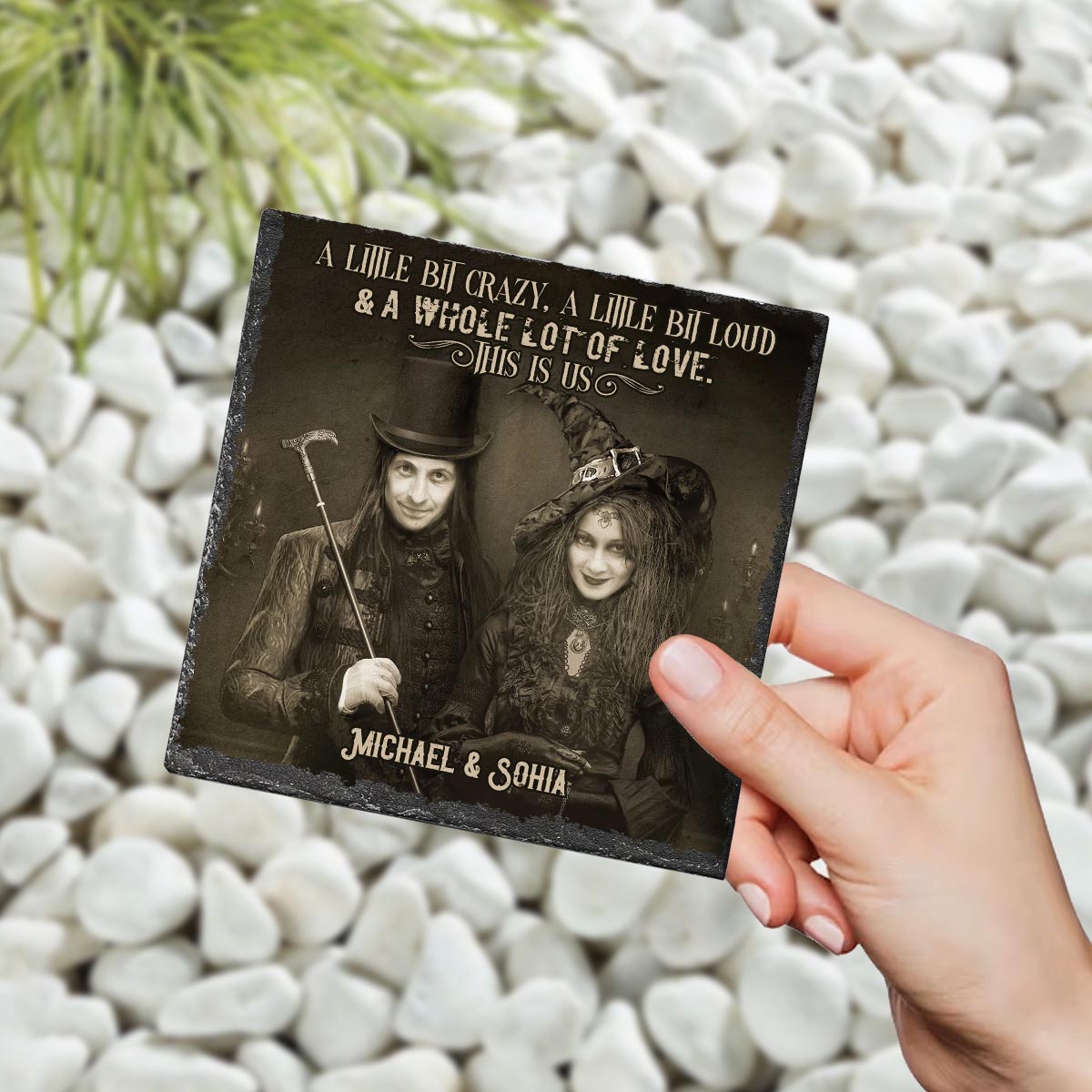 Bis dass der Tod uns scheidet – Personalisierter quadratischer Stein für Paare