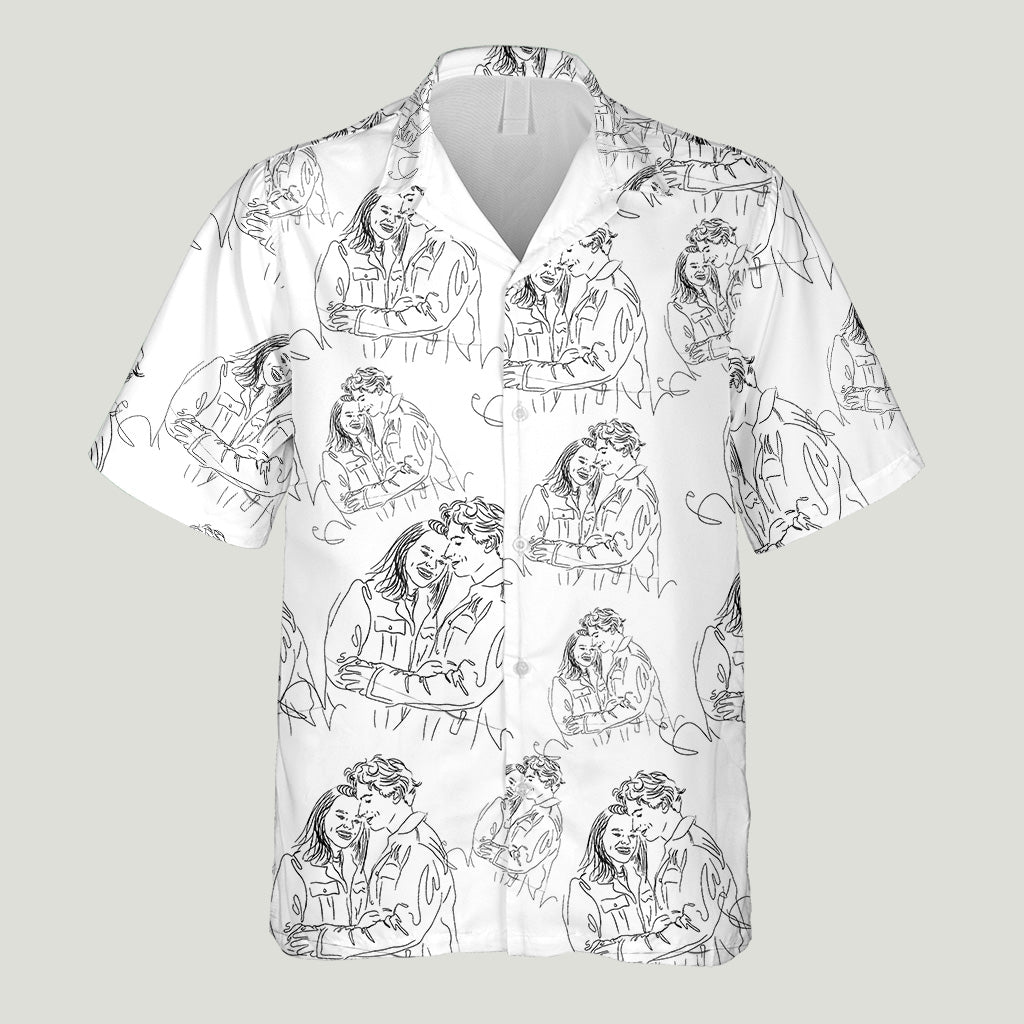 Custom Couple Line Drawing - Boyfriend and Girlfriend gift for boyfriend - Personalized Hawaiian Shirt