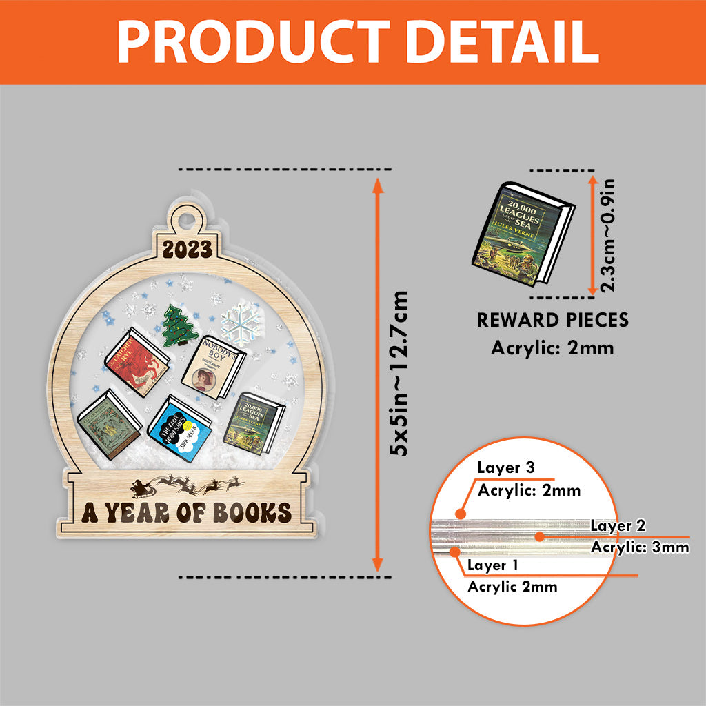 A Year Of Books - Personalized Book 3 Layered Shaker Ornament