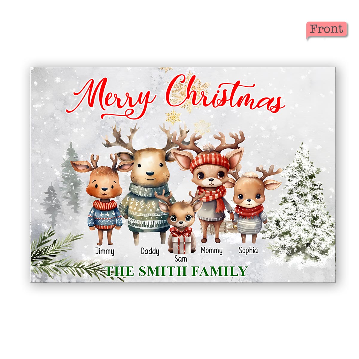 Merry Christmas Reindeer - Personalized QR Greeting Card