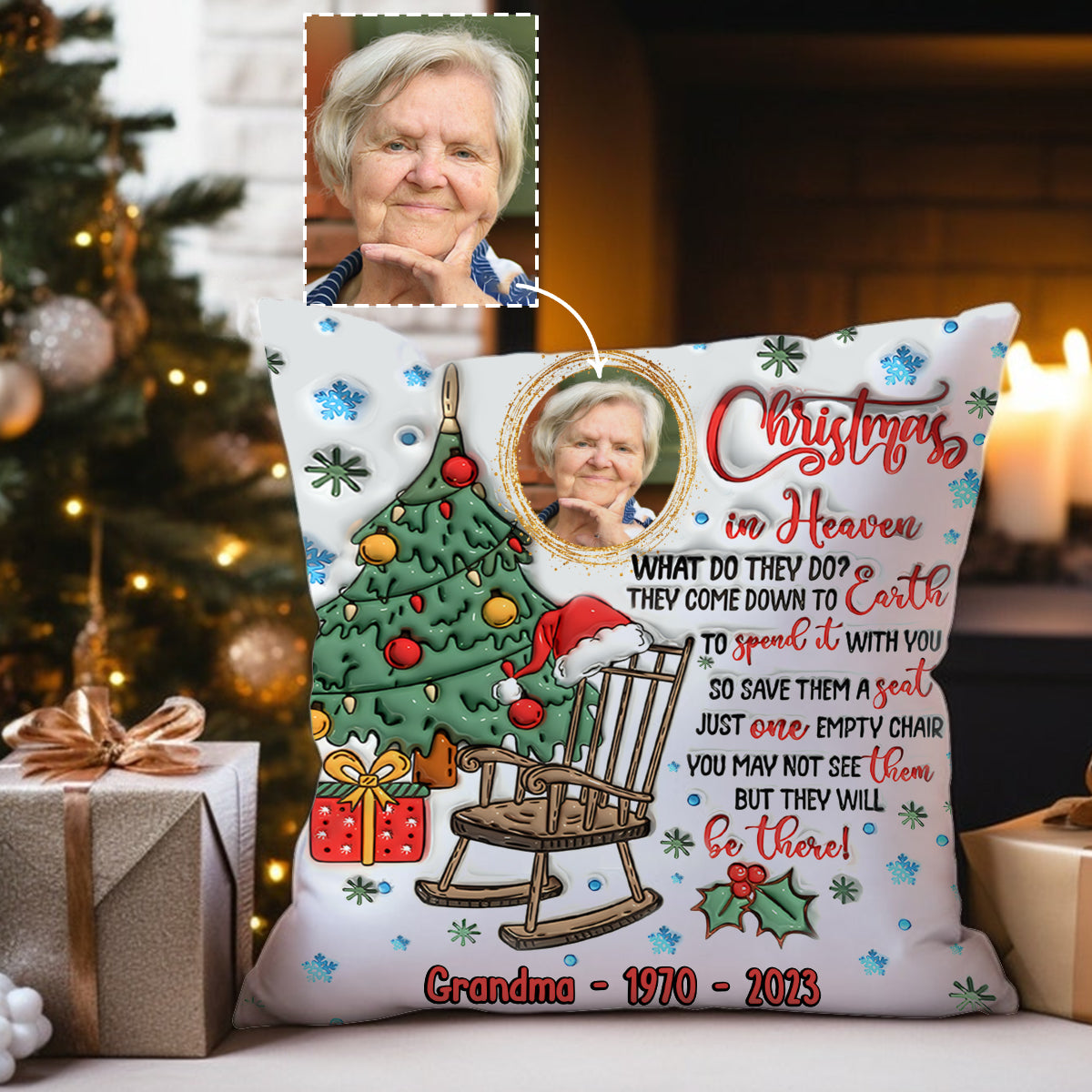 Christmas In Heaven - Memorial gift for loss of - Personalized Throw Pillow
