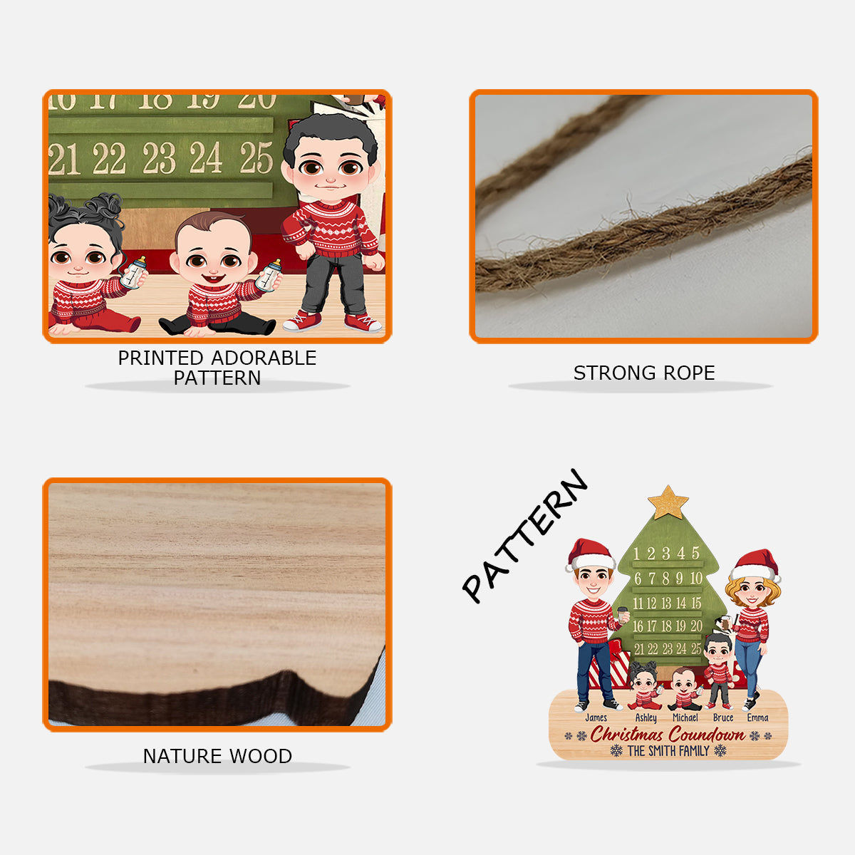 Weihnachtscountdown für die Familie – Personalisiertes Holzschild für die Familie