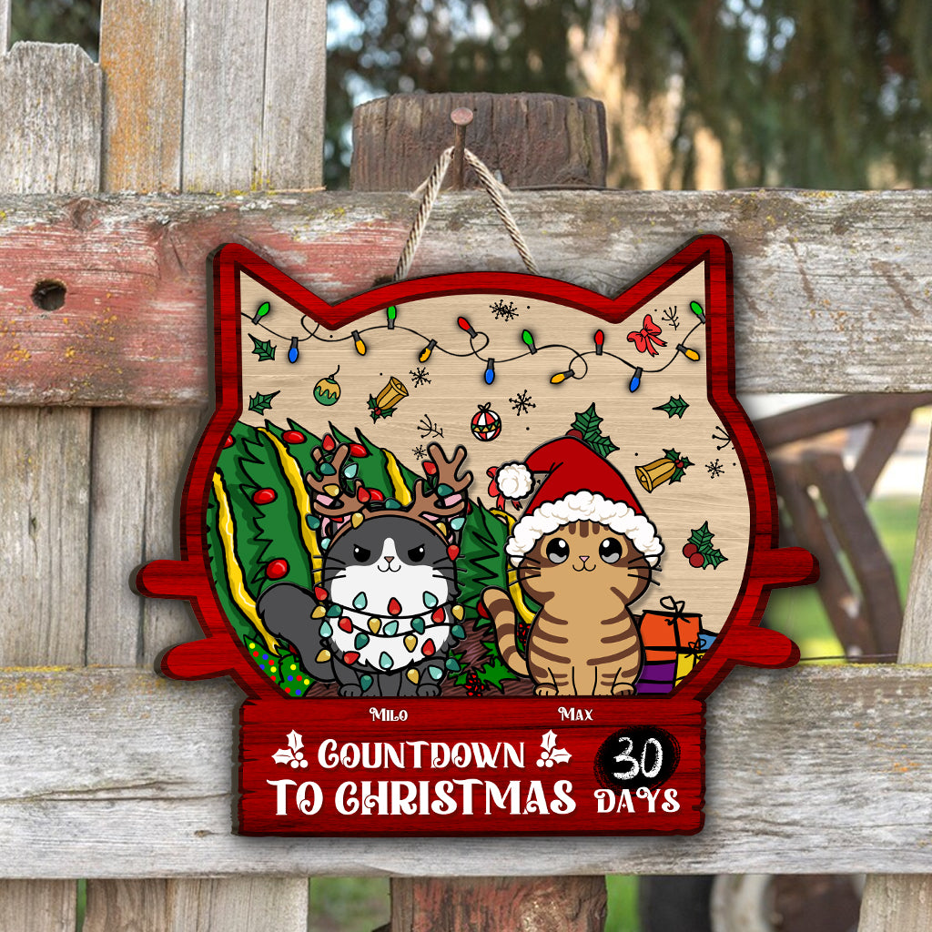 Countdown bis Weihnachten – Personalisiertes Katzen-Holzschild