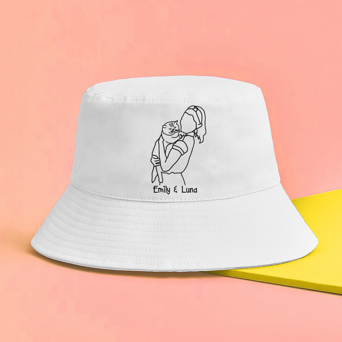Individuelles Foto – Personalisierter Fischerhut mit Katzenstickerei