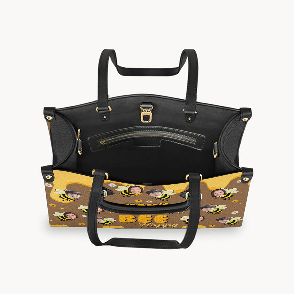 Bee Happy - Gift for grandma, mom - Personalized Leather Handbag