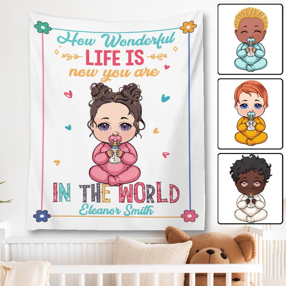 Wandteppich mit Babynamen – Geschenk für Neugeborene – Personalisierter Wandteppich