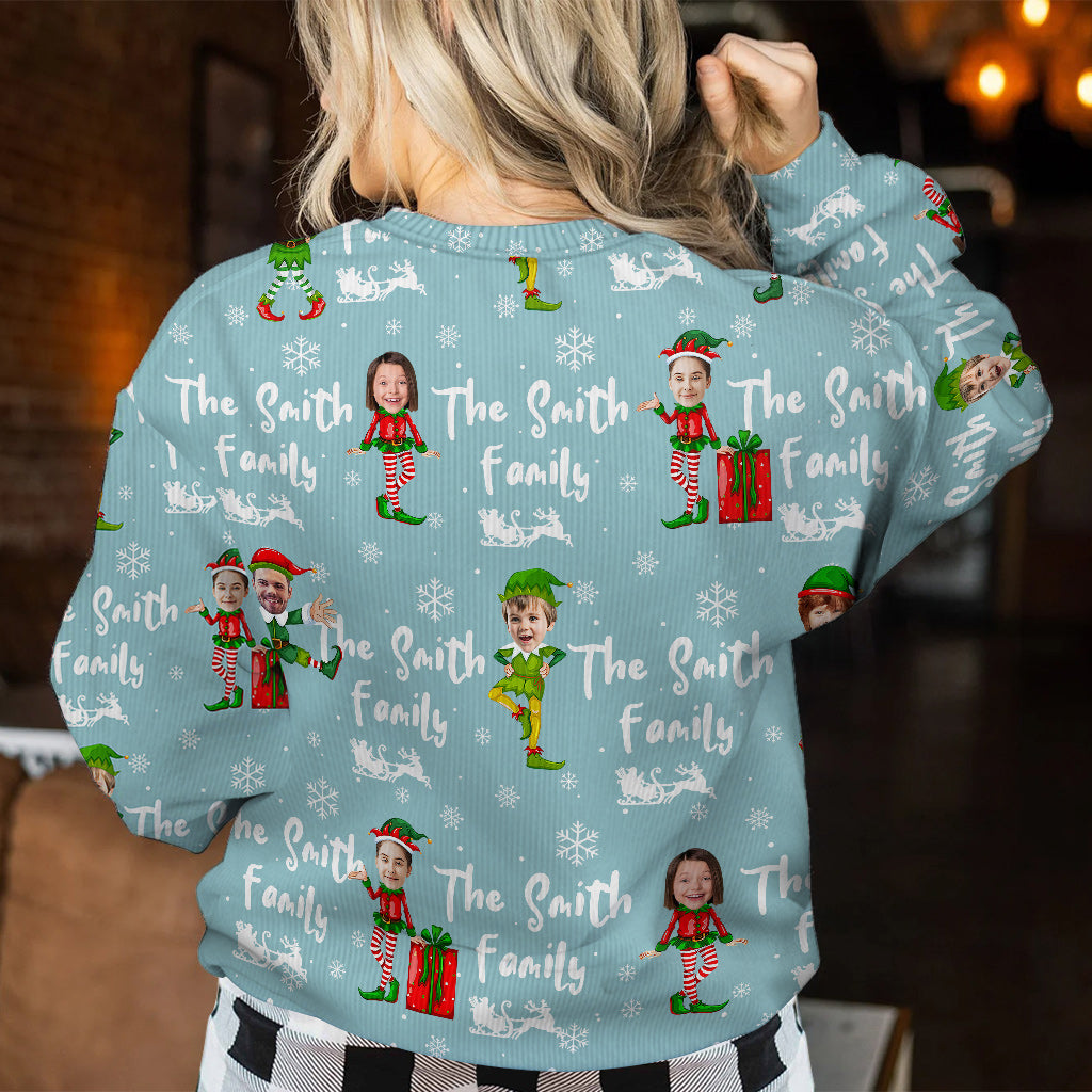 Christmas Elves Blue Ugly Sweater - Personalized Family Ugly Sweater