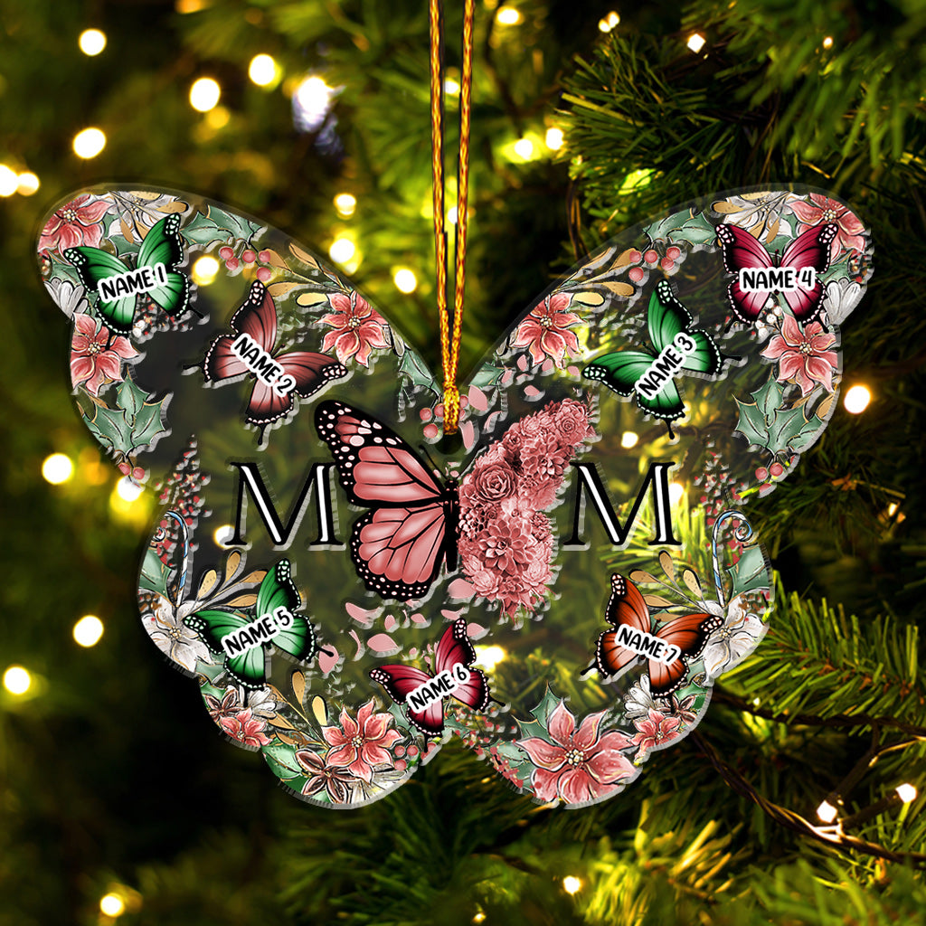 Mama & Kinder Schmetterlinge Weihnachtsblume - Personalisierter Mutter-Weihnachtsschmuck