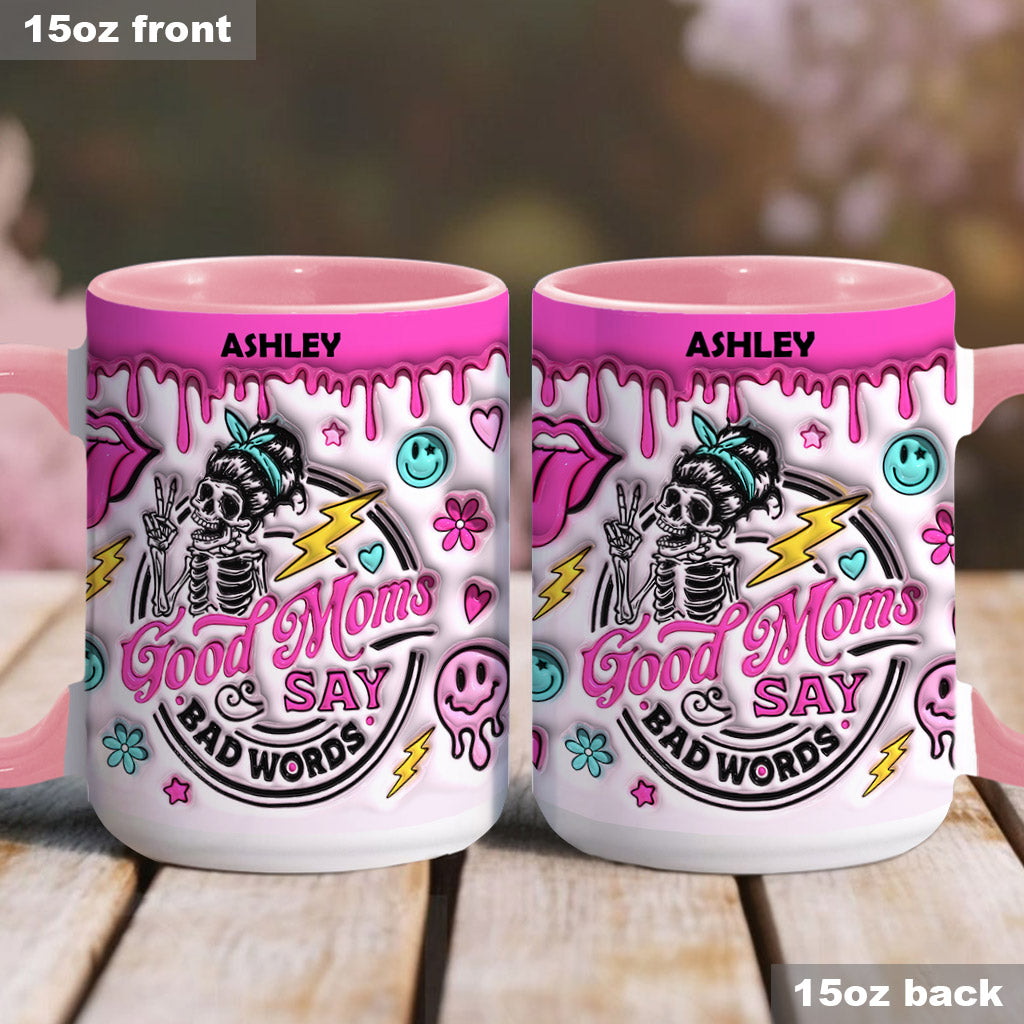 „Gute Mütter sagen Schimpfwörter“ – personalisierte Tasse mit Muttermotiv