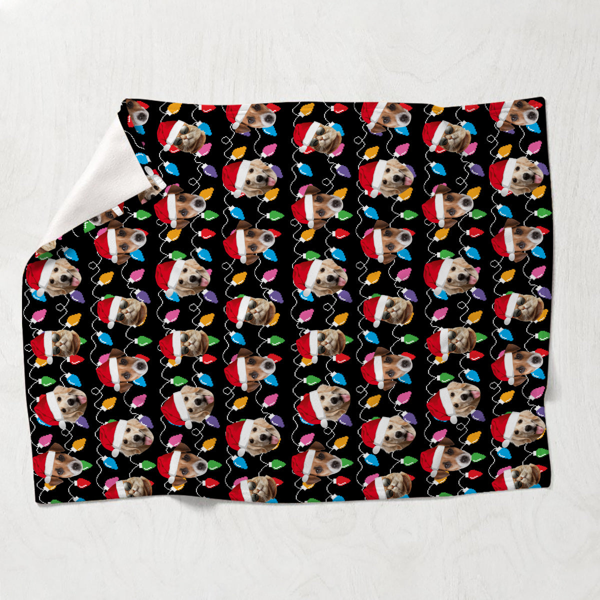 Beliebiges Foto hochladen Bunte Weihnachtsbeleuchtung - Personalisierte Hundedecke