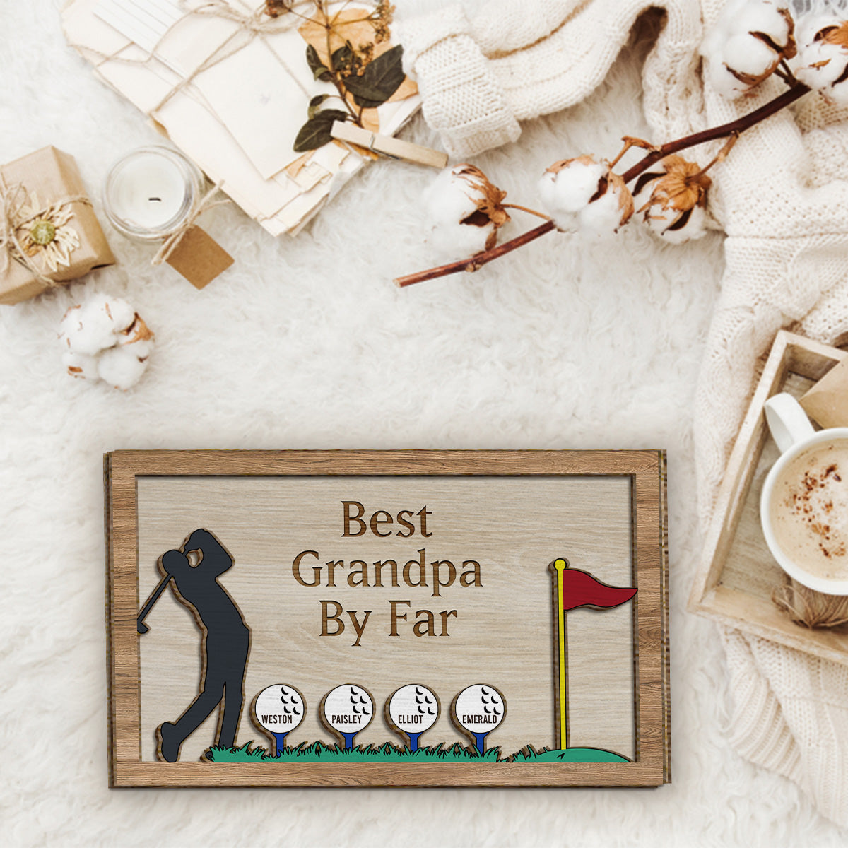 Bester Opa/Papa ​​überhaupt – Personalisiertes zweilagiges Golf-Holzschild / Holzplakette