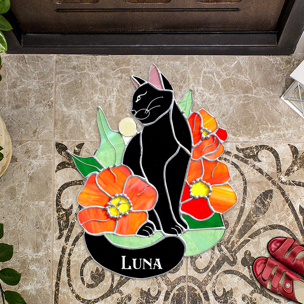 Black Cat - Personalized Black Cat Shaped Doormat