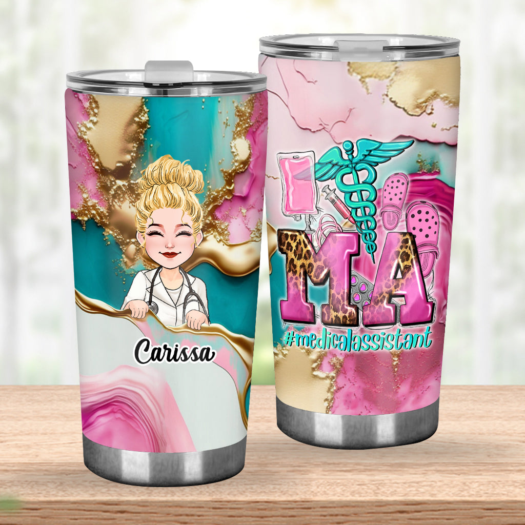 Nurse Life Pink Leopard Turquoise Blue - Personalized Nurse Tumbler