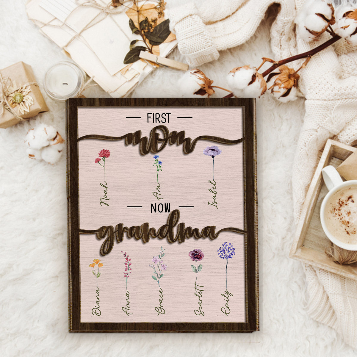 First Mom Now Grandma - Personalized Grandma 2 Layered Wood Sign / Wood Plaque