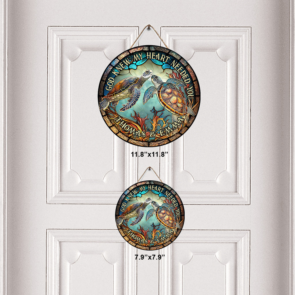 Schildkrötenpaar aus Buntglas – Schildkrötengeschenk für Ehemann, Ehefrau, Freund, Freundin – Personalisiertes rundes Holzschild