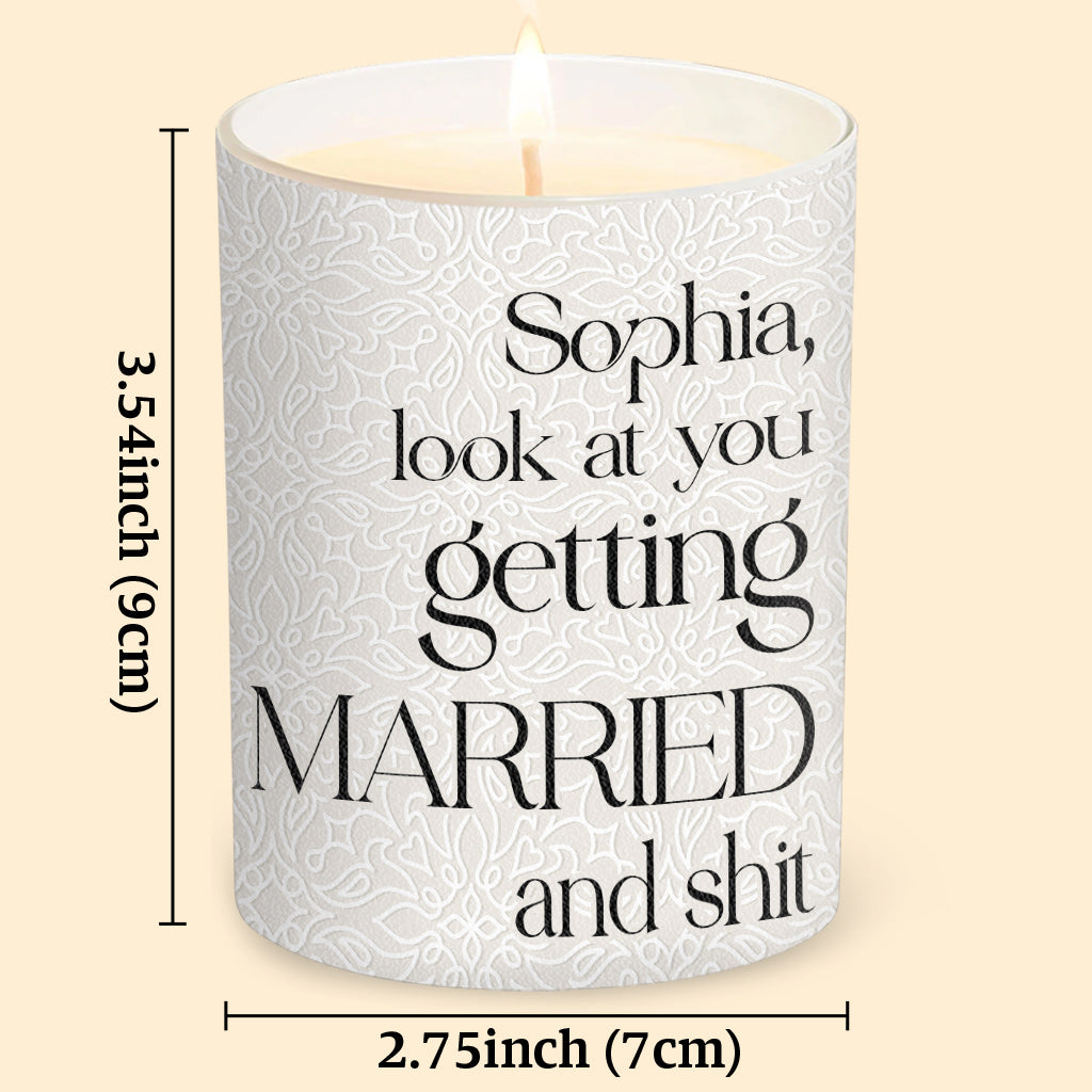 Look At You Getting Married - wedding gift for bride, groom - Personalized Candle With Wooden Lid