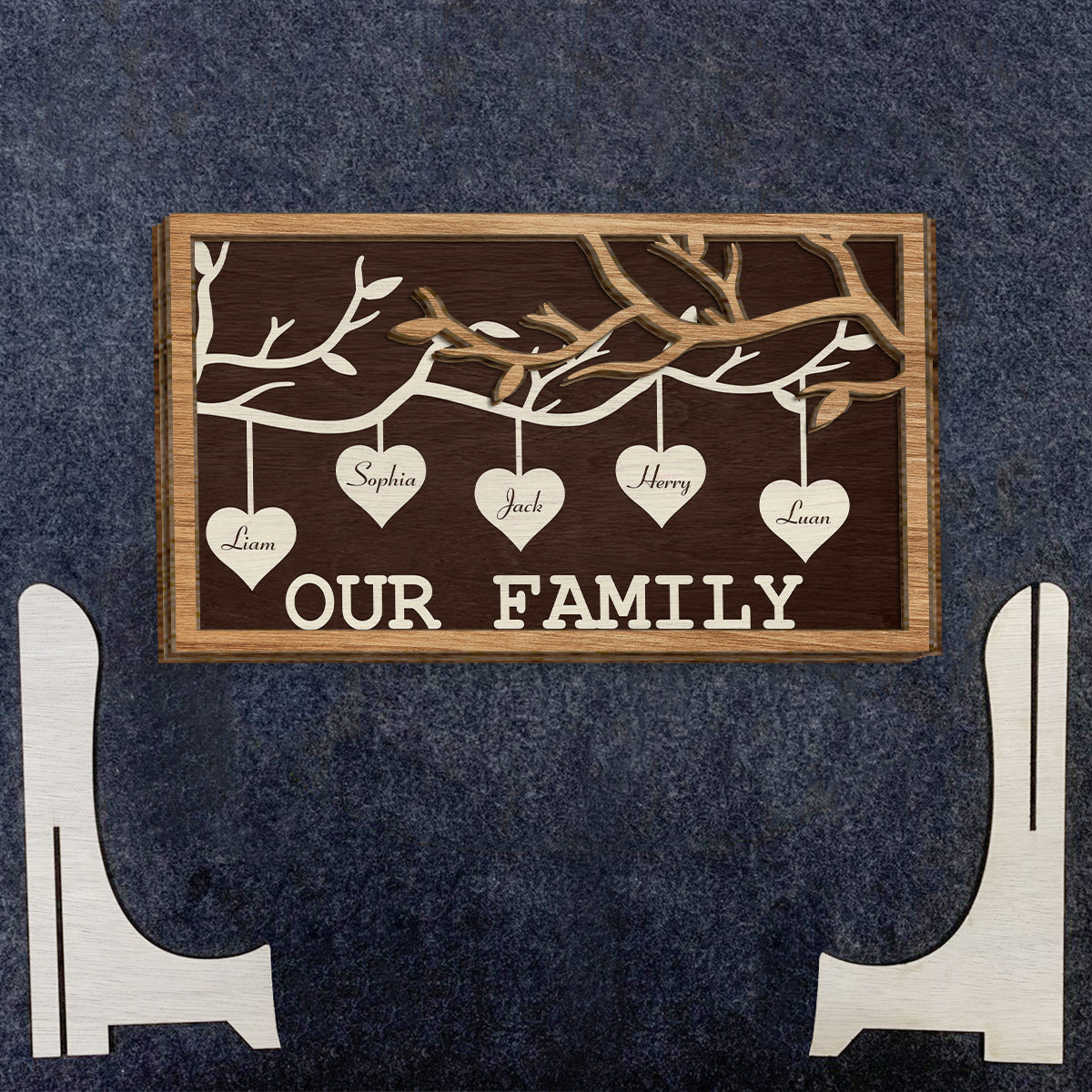 Familienstammbaum zum Aufhängen – Personalisiertes zweilagiges Holzschild/Holzplakette für die Familie