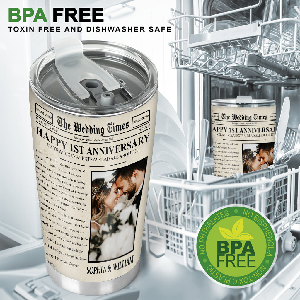 Herzlichen Glückwunsch zum Jahrestag! – Personalisierter Becher für Ehepaare (aus der Wedding Times Zeitung)