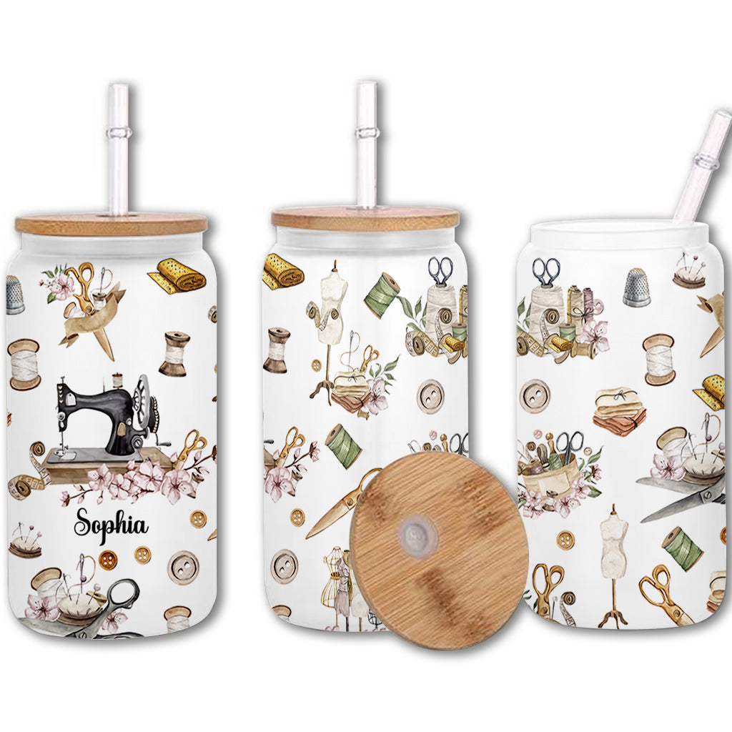 Nähbegeisterung – Personalisierte Nähdose aus Glas