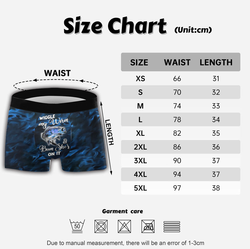 Wackel mit meinem Wurm und zack, sie ist dran – personalisierte Angel-Boxershorts für Herren