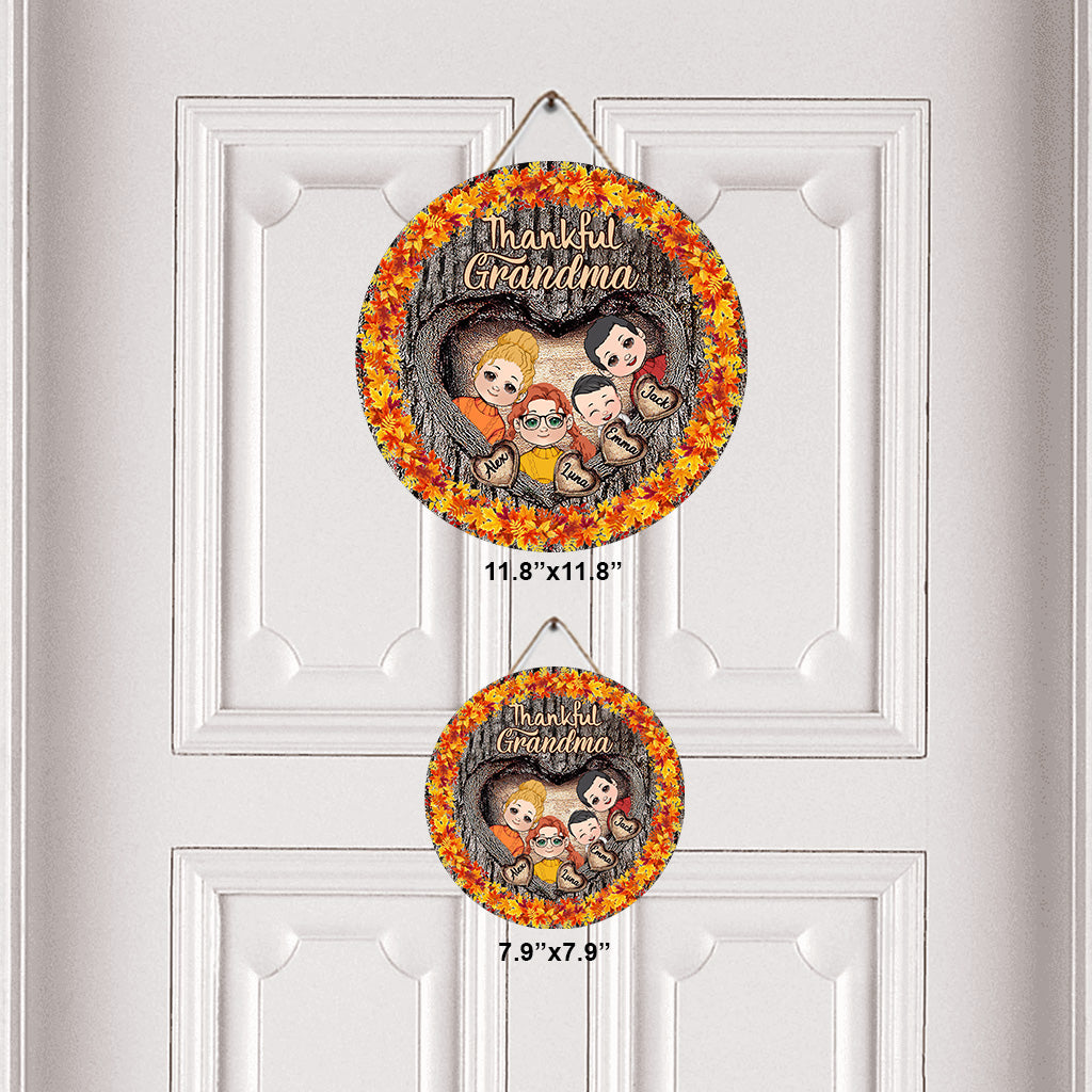 Thankful Grandma - Gift for grandma - Personalized Round Wood Sign