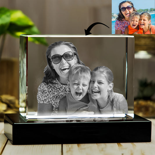Custom Photo - Personalized Step Mom Laser Engraving 3D Cuboid Shaped Crystal Lamp
