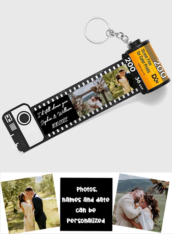 Ich wähle dich trotzdem – Personalisierter Schlüsselanhänger mit Filmrolle für Ehepaare