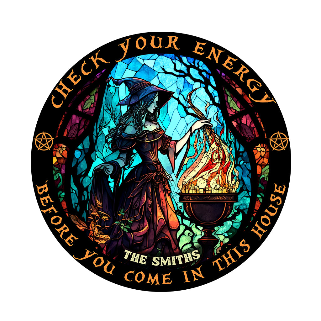 Check Ya Energy - Personalized Witch Shaped Doormat