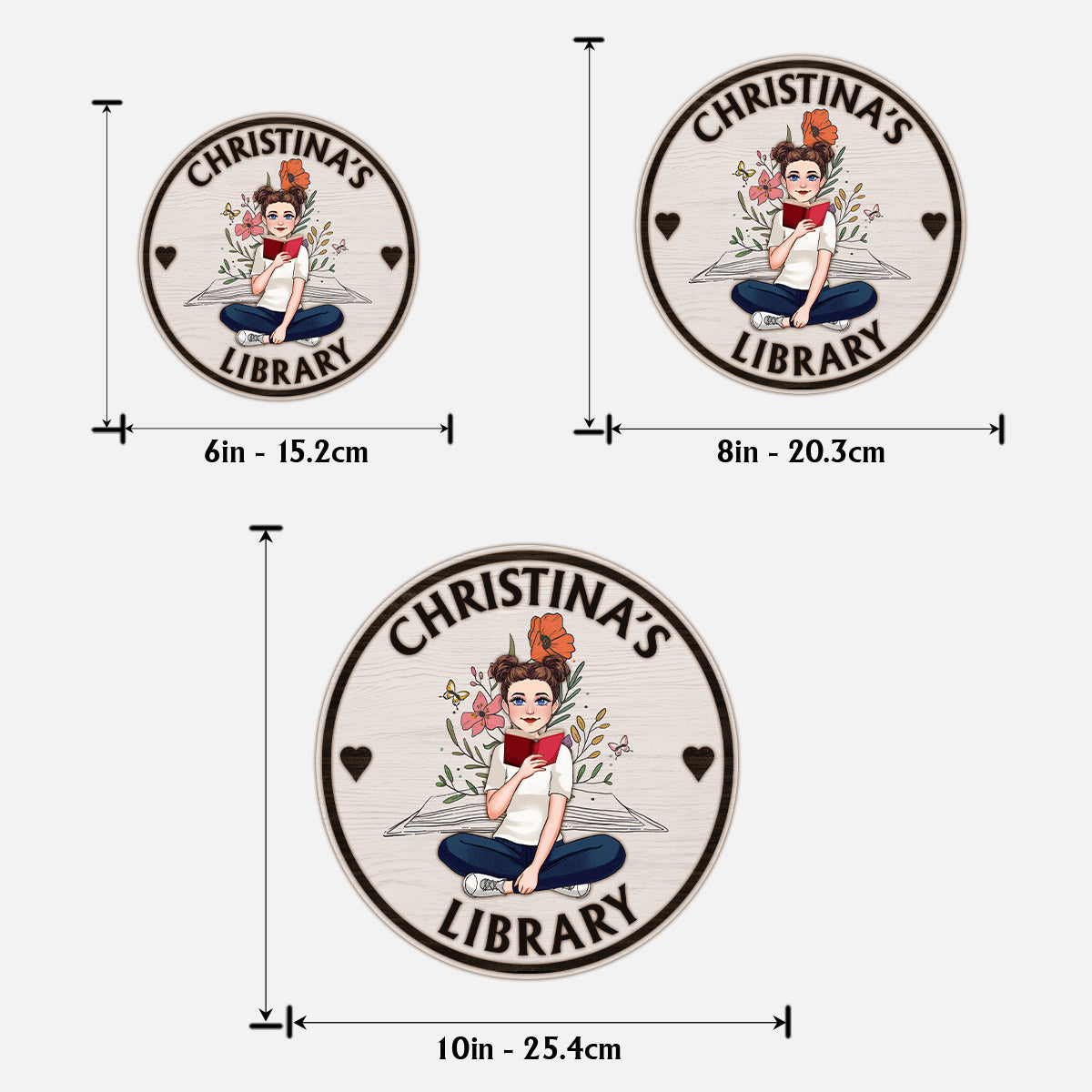 Meine Bibliothek – Personalisiertes Buch, 2-lagiges Holzschild / Holzplakette