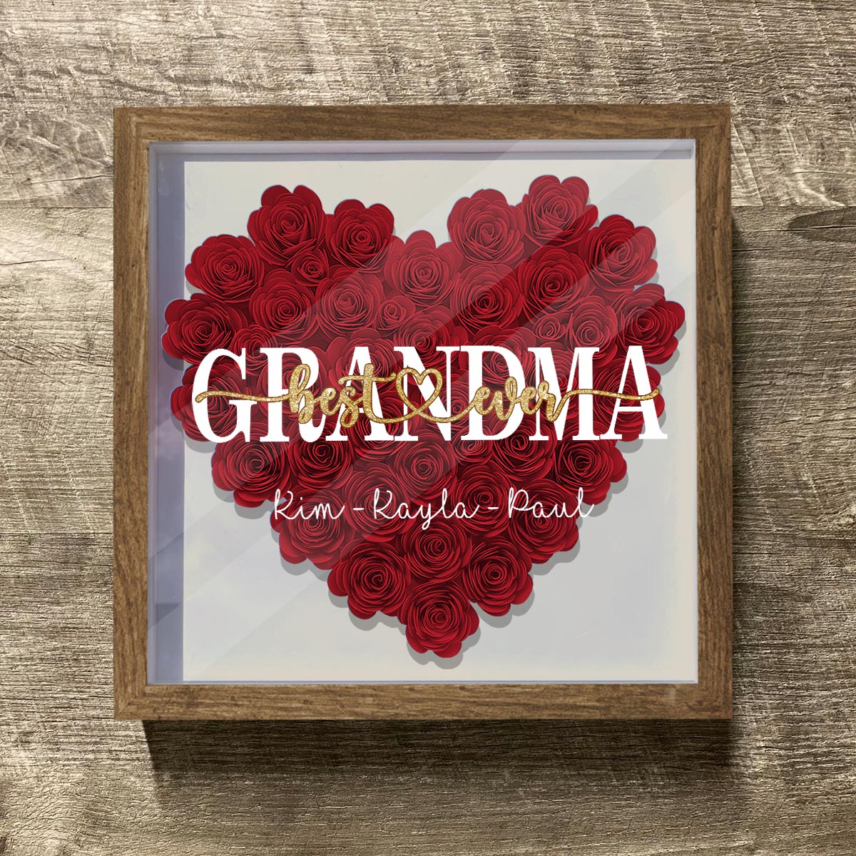 Beste Mama der Welt – Geschenk für Mama, Oma, Opa, Papa, Tante, Schwester – Personalisierte Blumen-Schattenbox